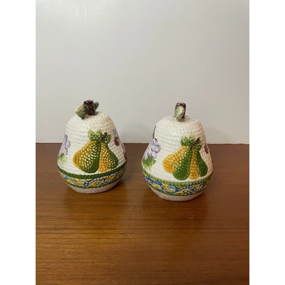 Vintage Pear Shaped Textured Salt and Pepper Shakers Fruit Design Jay Imports